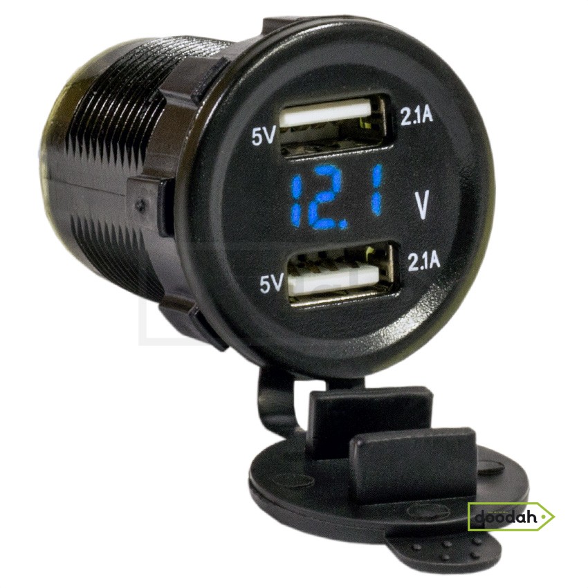 Авто / Мото USB зарядний пристрій Recessed Volt Blue з вольтметром, IP54. Гарантія 6 міс.